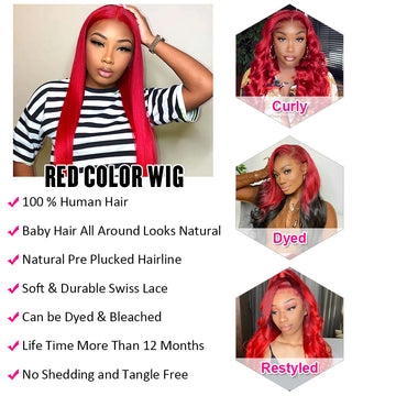 Red Lace Front Human Hair Wigs 13x4/13x6 Body Wave & Straight Wigs Glueless Frontal Wigs