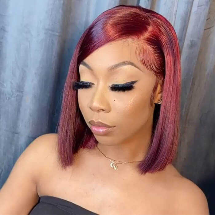 99J Burgundy13x4 Short Bob Lace Front Wigs For Black Women Pre Plucked Glueless Human Hair Wigs