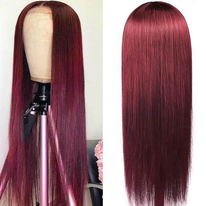 99J Straight/Body Wave 13x4 Burgundy HD Lace Front Pre Plucked Colored Human Hair Wigs for Women