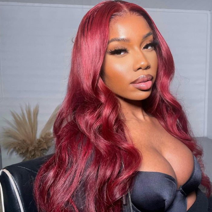 Glueless Wear & Go Wigs Upgrade 8*5 Pre Cut HD Lace Closure Wigs #99J Burgundy Color