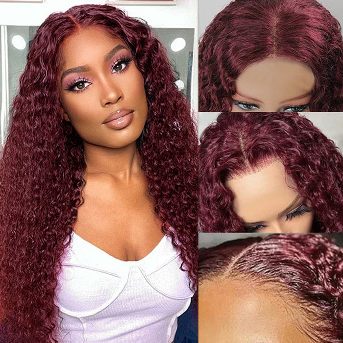 #99J Burgundy Wigs Deep Wave Glueless Wear & Go Pre Cut Lace Closure Wigs with Natural Hairline