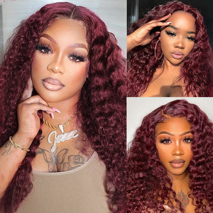 #99J Burgundy Wigs Deep Wave Glueless Wear & Go Pre Cut Lace Closure Wigs with Natural Hairline