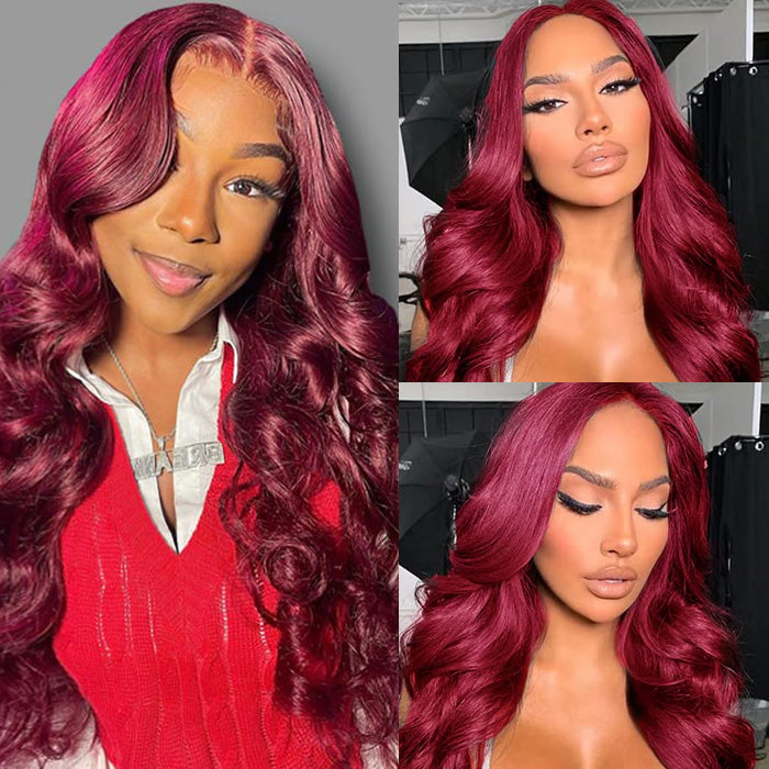 Glueless Wear & Go Wigs Upgrade 8*5 Pre Cut HD Lace Closure Wigs #99J Burgundy Color