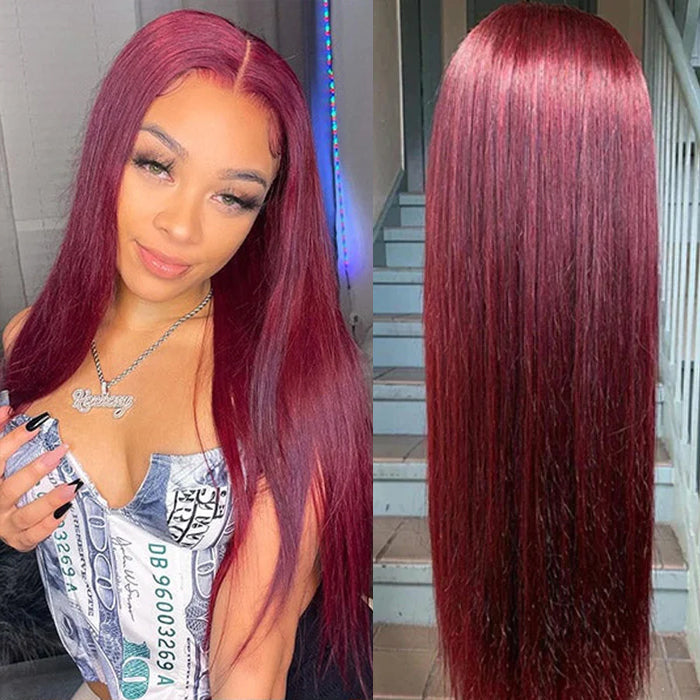 Glueless Wear & Go Wigs Upgrade 8*5 Pre Cut HD Lace Closure Wigs #99J Burgundy Color