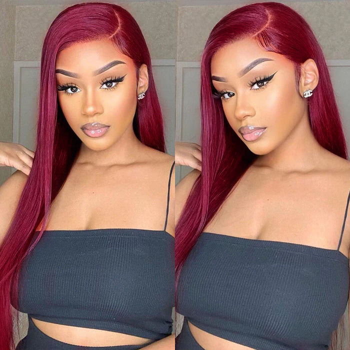 Glueless Wear & Go Wigs Upgrade 8*5 Pre Cut HD Lace Closure Wigs #99J Burgundy Color