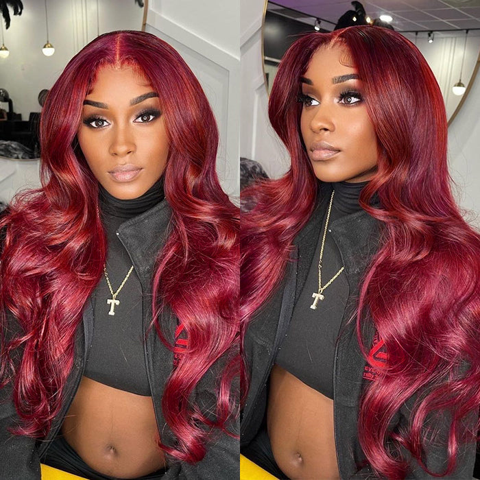 Glueless Wear & Go Wigs Upgrade 8*5 Pre Cut HD Lace Closure Wigs #99J Burgundy Color