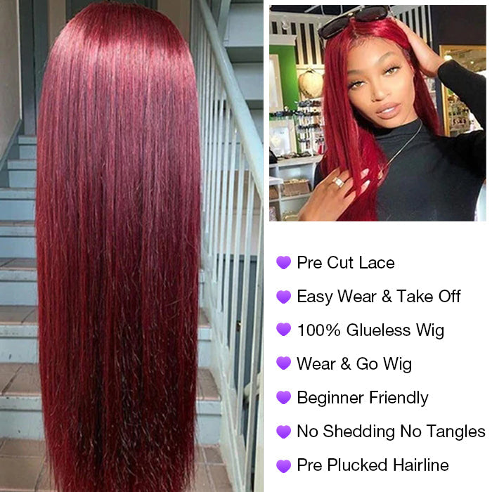 99J Burgundy Wigs Straight/Body Wave 5x5 Pre Cut HD Lace Closure Wigs Pre Plucked Human Hair Wigs Natural Hairline