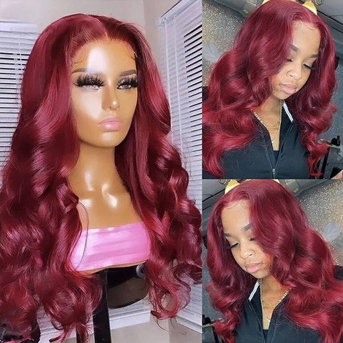 99J Burgundy Wigs Straight/Body Wave 5x5 Pre Cut HD Lace Closure Wigs Pre Plucked Human Hair Wigs Natural Hairline