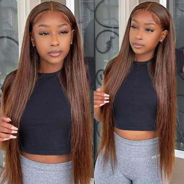 #4 Brown Wigs Straight & Body Wave Natural Human Hair Wigs Colored Lace Front Wigs