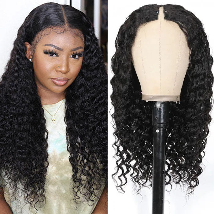 No Leave Out V/U Part Wigs Deep Wave Human Hair Wigs Beginner Friendly Easy Install