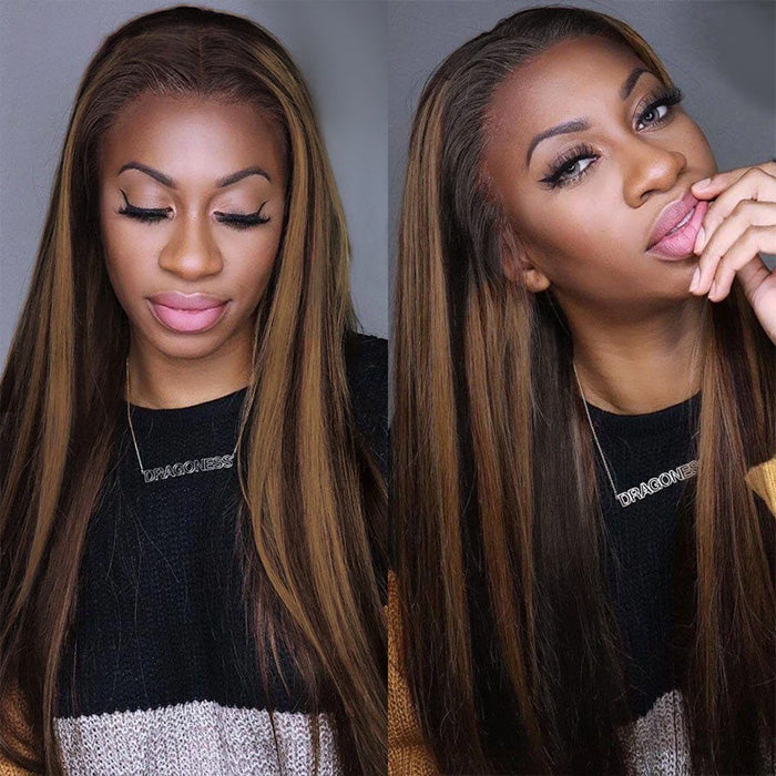 Balayage Highlight 1b/30 Straight HD Lace Frontal Wigs Human Hair Pre Plucked Hairline