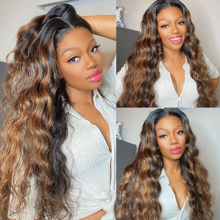 4/27 Honey Blonde Wig 13*4 Lace Front Wigs Human Hair Body Wave Ombre Wigs