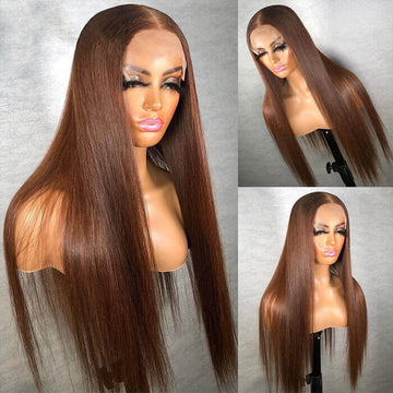 #4 Brown Wigs Straight & Body Wave Natural Human Hair Wigs Colored Lace Front Wigs