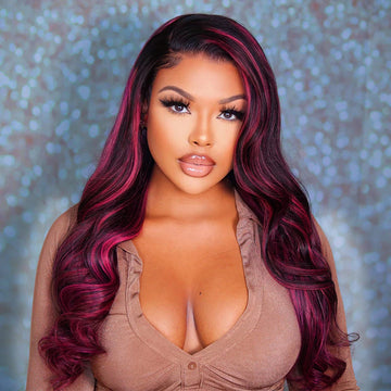 Balayage Intense Pink Violet Highlight Lace Front Wigs 13x4 Transparent HD Lace Human Hair Wigs