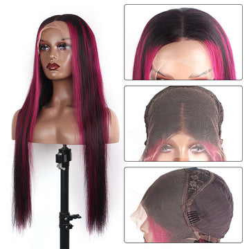 Balayage Intense Pink Violet Highlight Lace Front Wigs 13x4 Transparent HD Lace Human Hair Wigs