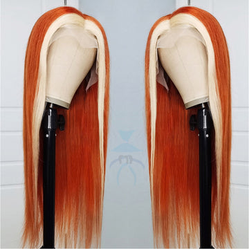 Ginger Wigs With Blonde Highlights Colored Lace Front Wigs Straight Ombre Human Hair Wigs