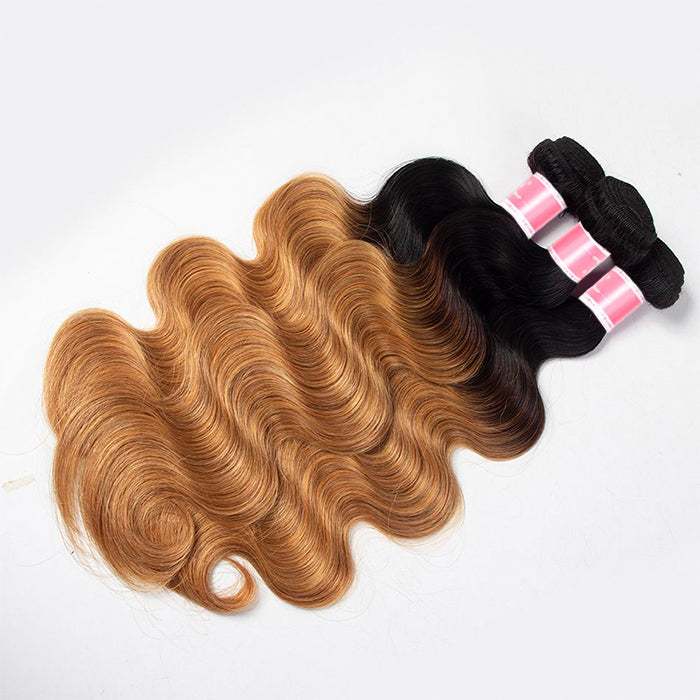 Ombre Malaysian Virgin Hair Body Wave 3/4 Bundles Deal Two Tone T1B/27 Human Hair Weave Extensions