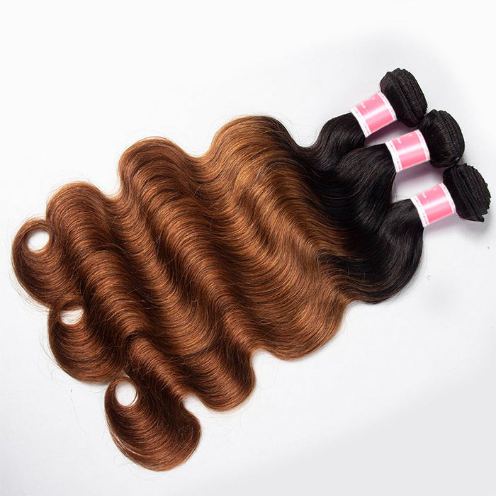 Ombre T1b/99J Body Wave 3 Bundles with Closure Free Part Virgin Human Hair Free Part