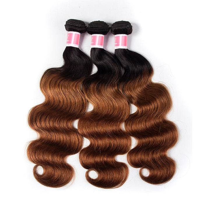 Ombre T1b/99J Body Wave 3 Bundles with Closure Free Part Virgin Human Hair Free Part