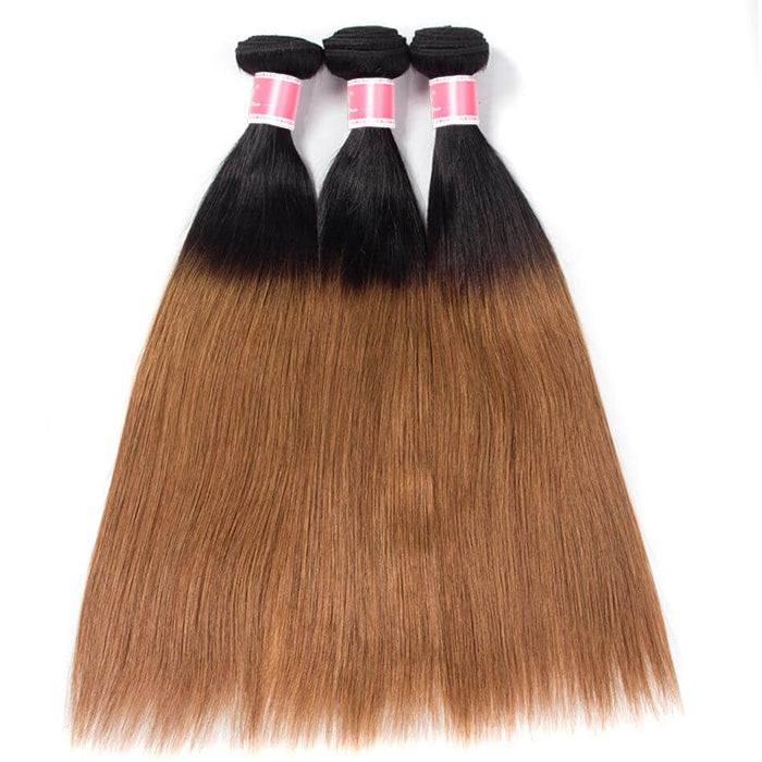 Ombre T1b/99J Straight Hair 3 Bundles with Closure Free Part Virgin Human Hair Free Part