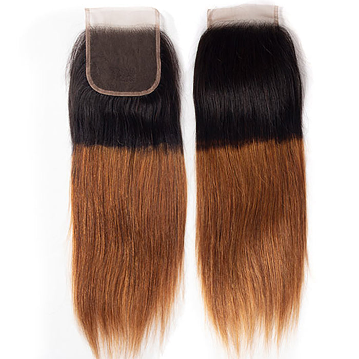 Ombre T1B/30 Straight Hair Free Part 4x4 HD Transparent Lace Closure 100% Human Hair