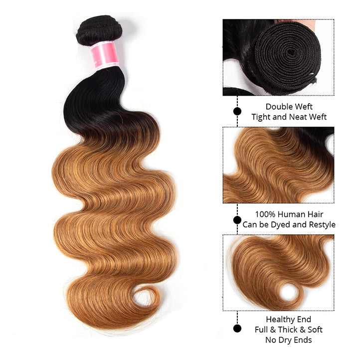 Ombre Malaysian Virgin Hair Body Wave 3/4 Bundles Deal Two Tone T1B/27 Human Hair Weave Extensions