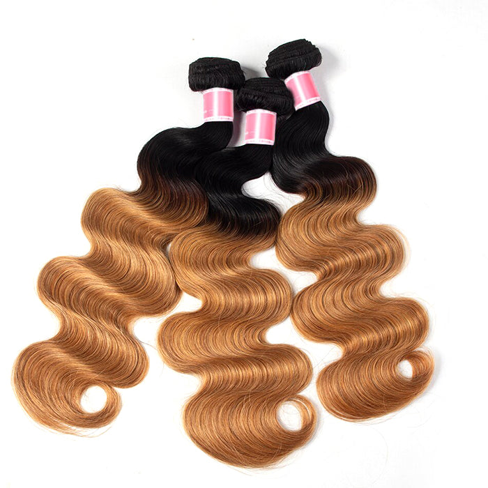 Ombre Malaysian Virgin Hair Body Wave 3/4 Bundles Deal Two Tone T1B/27 Human Hair Weave Extensions