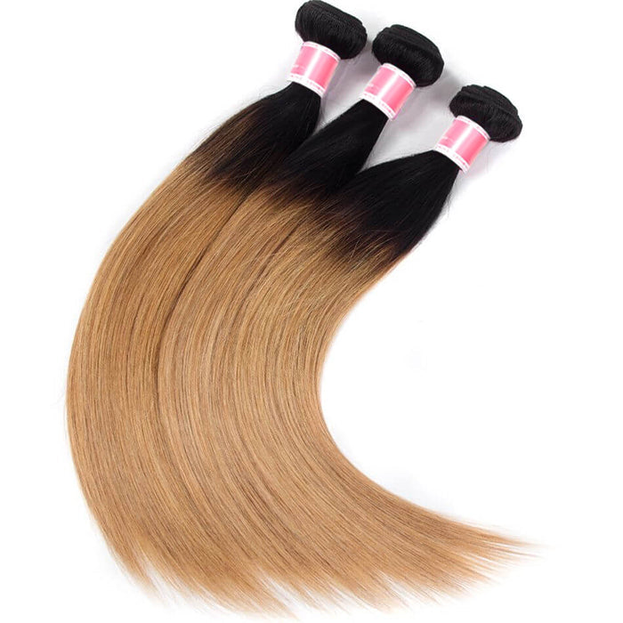 Ombre Peruvian Virgin Straight Hair 3/4 Bundles Deal Two Tone 1B/27 Human Hair Weave Extensions