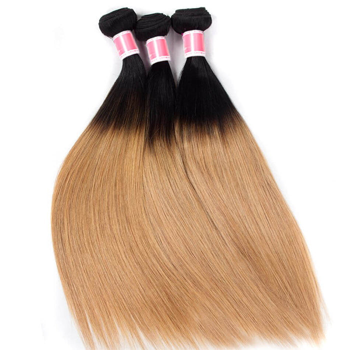 Ombre Peruvian Virgin Straight Hair 3/4 Bundles Deal Two Tone 1B/27 Human Hair Weave Extensions