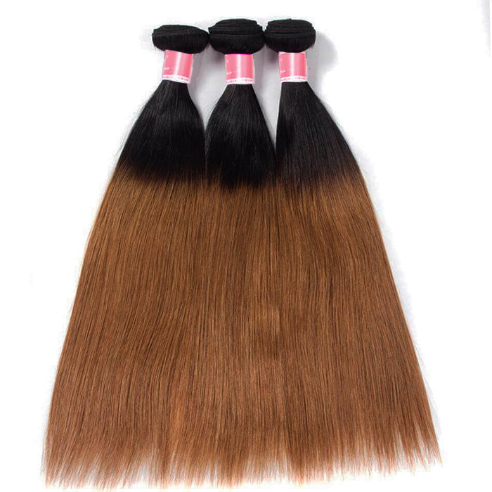 Ombre Malaysian Virgin Straight Hair 3/4 Bundles Deal Two Tone 1B/30 Human Hair Weave Extensions