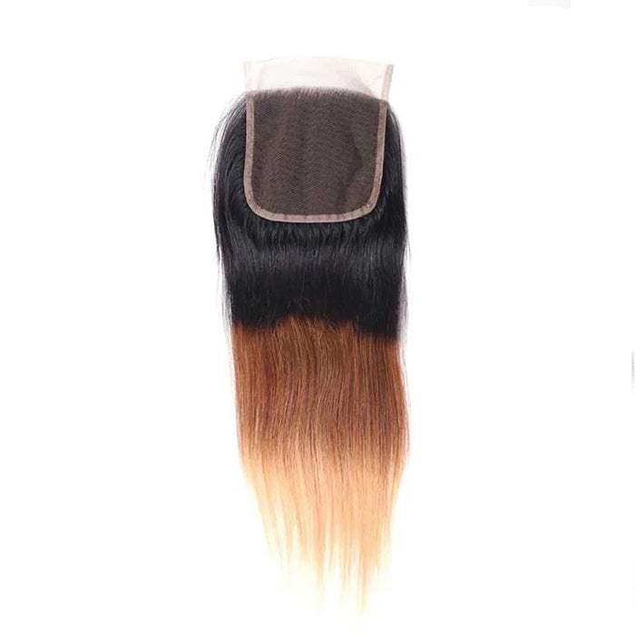 Ombre T1b/4/27 Straight Hair 3 Bundles with Closure 100% Unprocessed Virgin Human Hair Free Part