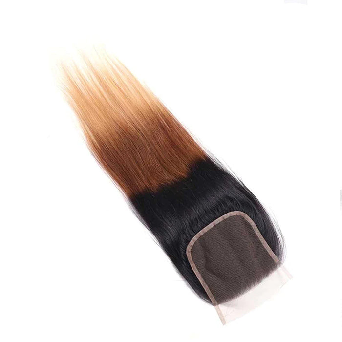 Ombre T1b/4/27 Straight Hair 3 Bundles with Closure 100% Unprocessed Virgin Human Hair Free Part