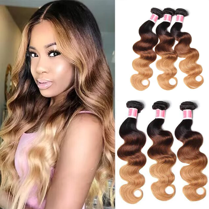 T1B/4/27 Ombre Peruvian Body Wave Human Hair 3/4 Bundles 10A Unprocessed Virgin Hair Weave Bundles