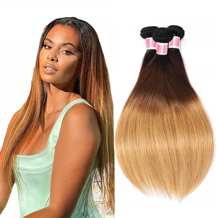 T1B/4/27 Ombre Brazilian Straight Human Hair 3 Bundles 10A Unprocessed Virgin Hair Weave Bundles