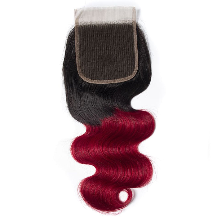 Ombre T1b/99J Body Wave 3 Bundles with Closure Free Part Virgin Human Hair Free Part