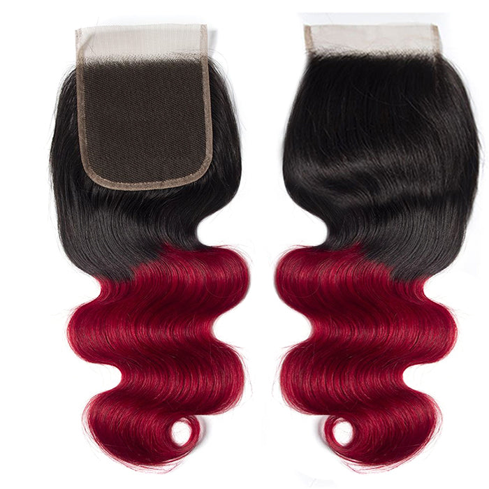 Ombre T1b/99J Body Wave 3 Bundles with Closure Free Part Virgin Human Hair Free Part