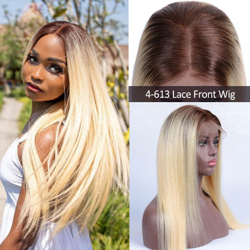 613 Blonde Wigs with Brown Roots Ombre 4/613 Color 13x4 HD Lace Front Human Hair Wigs 180% Density