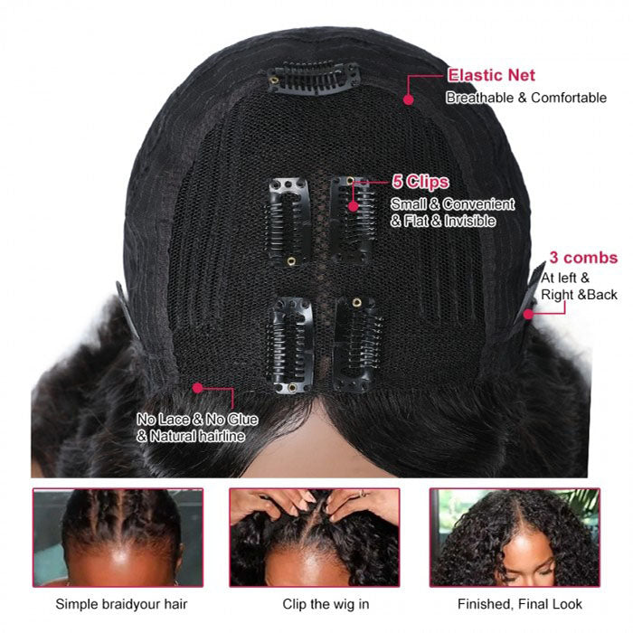 Water Wave V/U Part Human Hair Wigs No Leave Out Beginner Friendly Easy Install