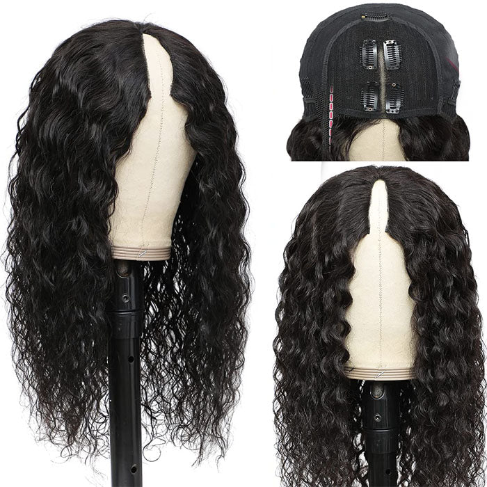 Water Wave V/U Part Human Hair Wigs No Leave Out Beginner Friendly Easy Install