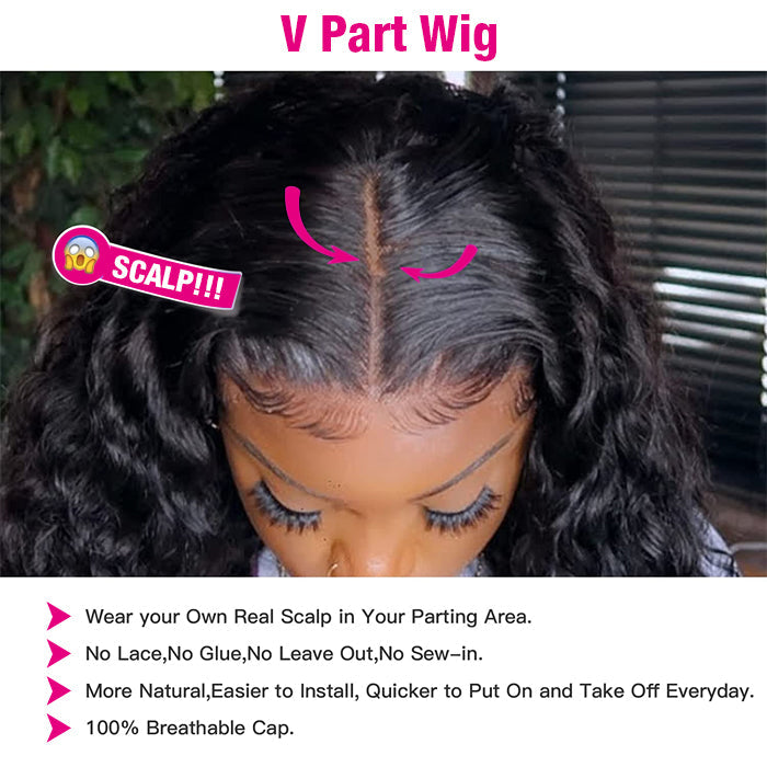 Water Wave V/U Part Human Hair Wigs No Leave Out Beginner Friendly Easy Install