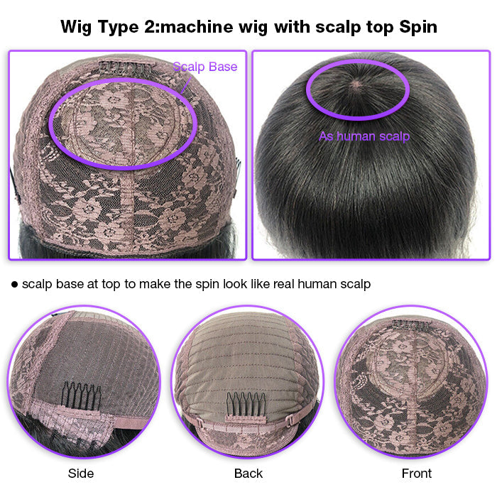 Body Wave Short Bob Wigs With Bangs Full Machinemade Wigs Glueless Human Hair Wigs Put On & Go