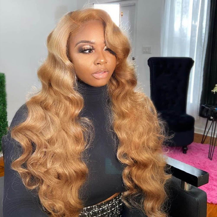 (Body Wave #27 Colored HD Lace Human Hair Wigs For Women Honey Blonde 13*4 13*6 Lace Frontal Wigs