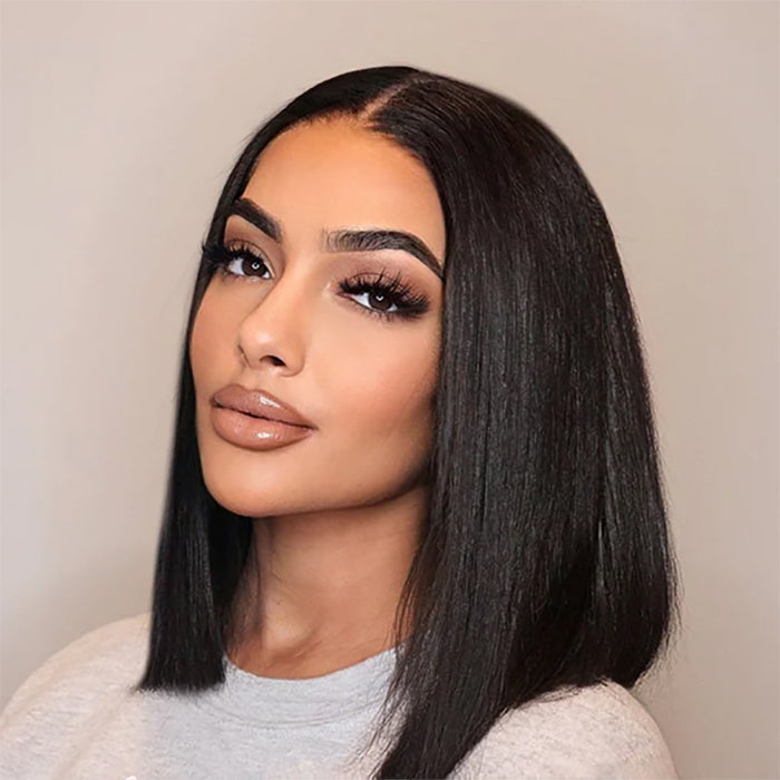 Straight Human Hair 13×4 HD Lace Front Short Bob Wigs 150% Density