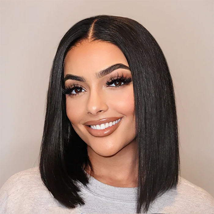 Straight Human Hair 13×4 HD Lace Front Short Bob Wigs 150% Density