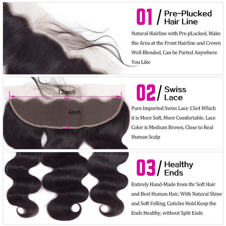 Peruvian Body Wave 4 Bundles With 13x4 Lace Frontal 10A Virgin Human Hair Bundles With Frontal Deal