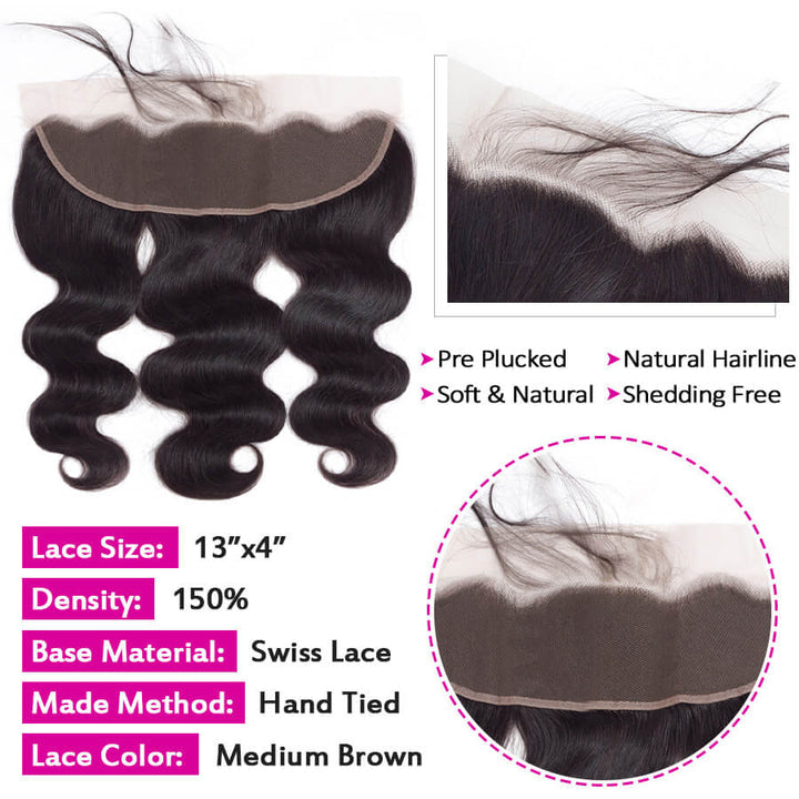 Malaysian Body Wave 4 Bundles With 13X4 Ear To Ear Lace Frontal Natural Color