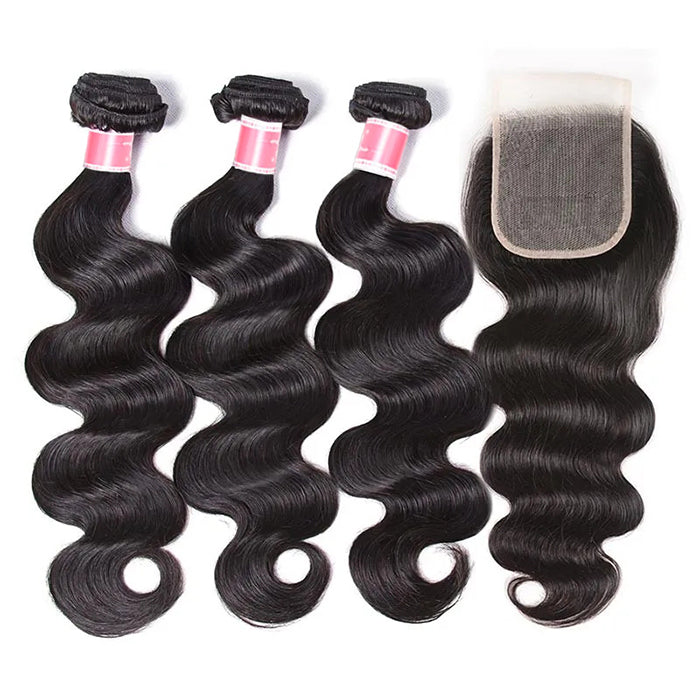 Malaysian Body Wave 3 Bundles with 4*4 Closure Soft Unprocessed Virgin Human Hair