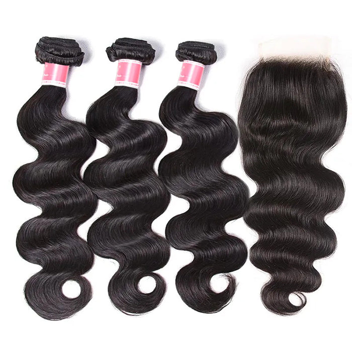 Malaysian Body Wave 3 Bundles with 4*4 Closure Soft Unprocessed Virgin Human Hair