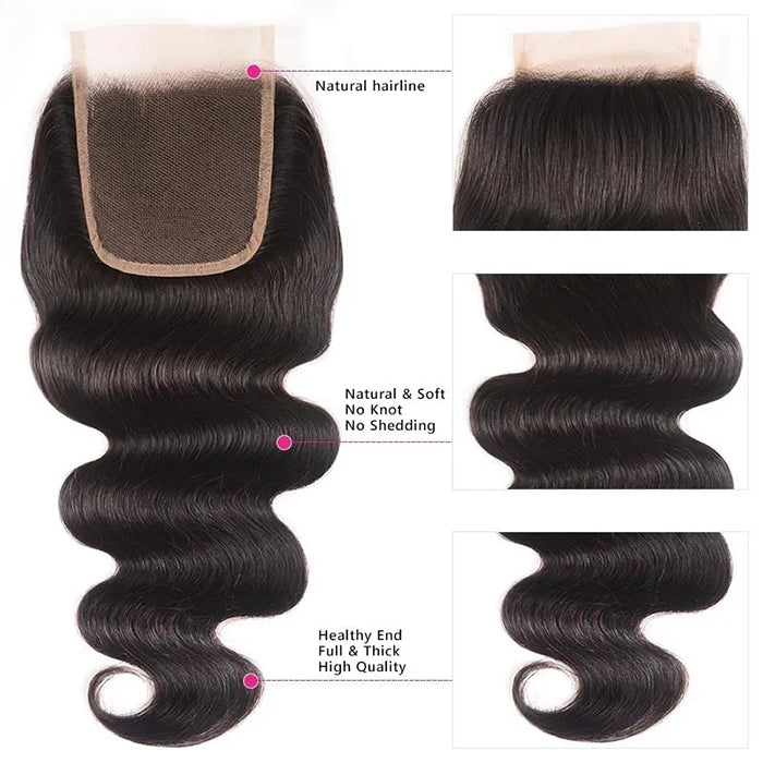 Malaysian Body Wave 3 Bundles with 4*4 Closure Soft Unprocessed Virgin Human Hair