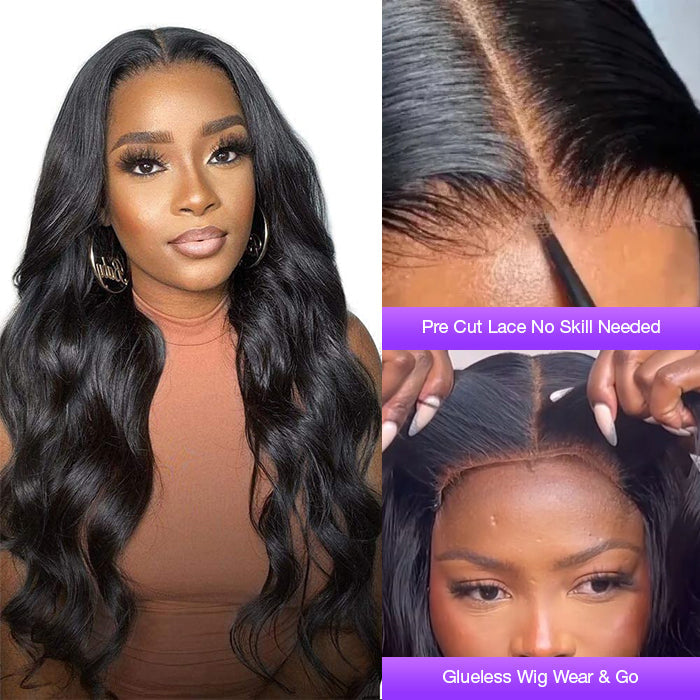 Upgrade 7x5/8x5 HD Pre Cut Lace Glueless Body Wave Lace Closure Wigs Human Hair Wear & Go